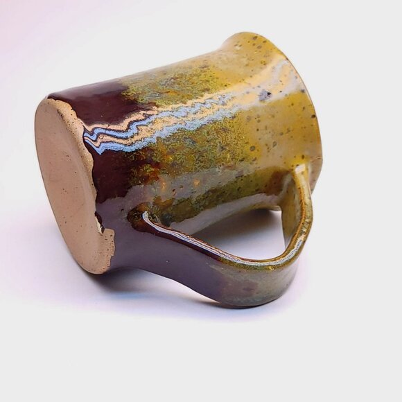 Handcrafted Mug Signed Joan G. Earthy Green Gold & Brown Glaze Finish - Picture 8 of 11